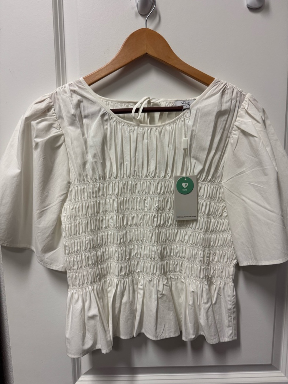 Rails Smocked Peplum Cotton Blouse - White